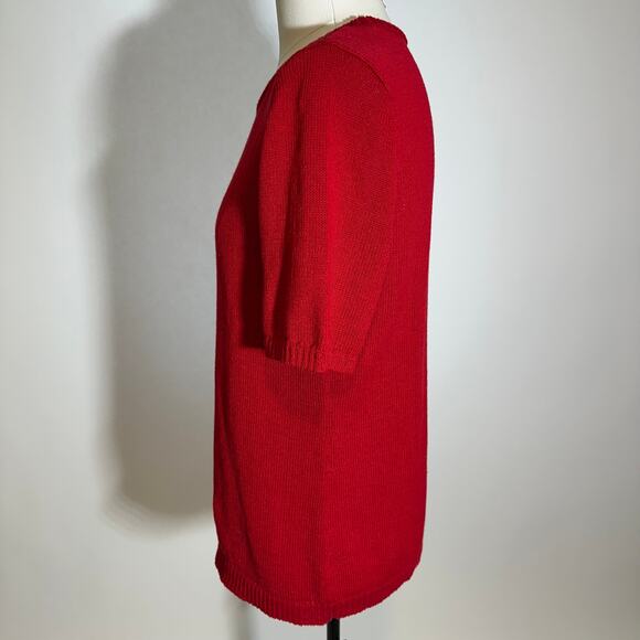 Talbots Red Linen Blend Lightweight Short Sleeve Sweater Womens Petite Size MP - Picture 3 of 7